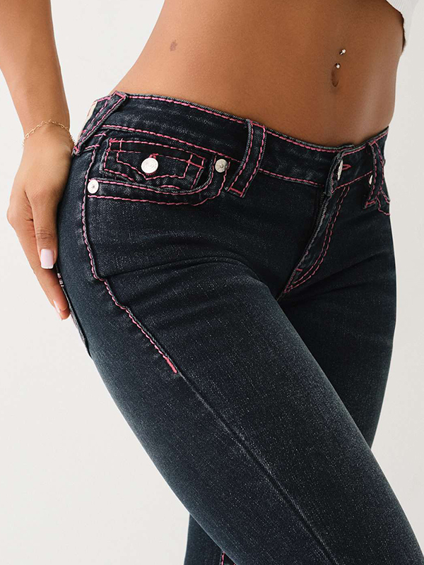 EMMIOL Retro Fashion Horseshoe Embroidery Slim Jeans