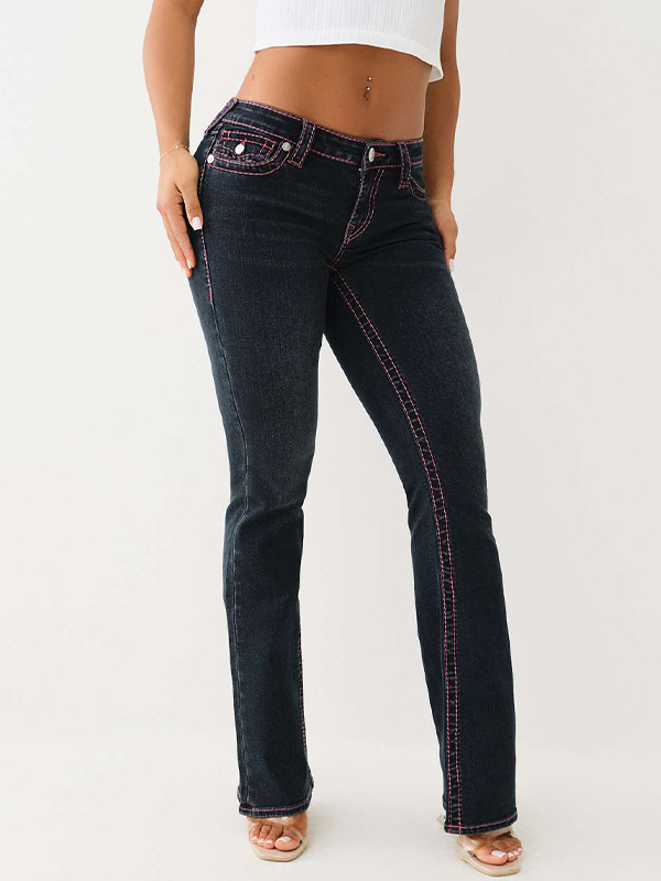 EMMIOL Retro Fashion Horseshoe Embroidery Slim Jeans