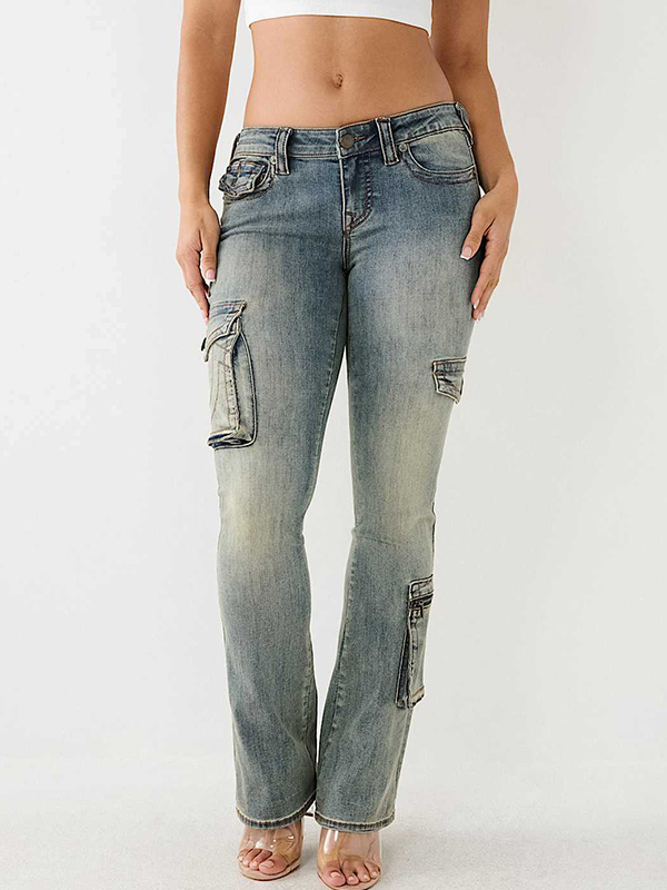 EMMIOL Horseshoe Embroidery Slim Jeans