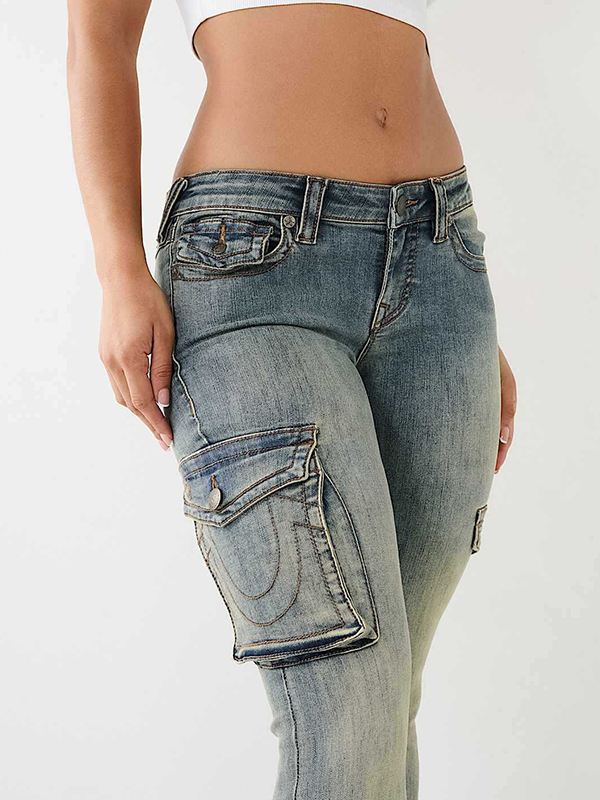 EMMIOL Horseshoe Embroidery Slim Jeans