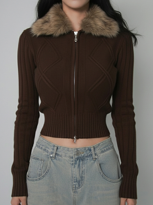 EMMIOL Pelz-Patchwork-Jacke