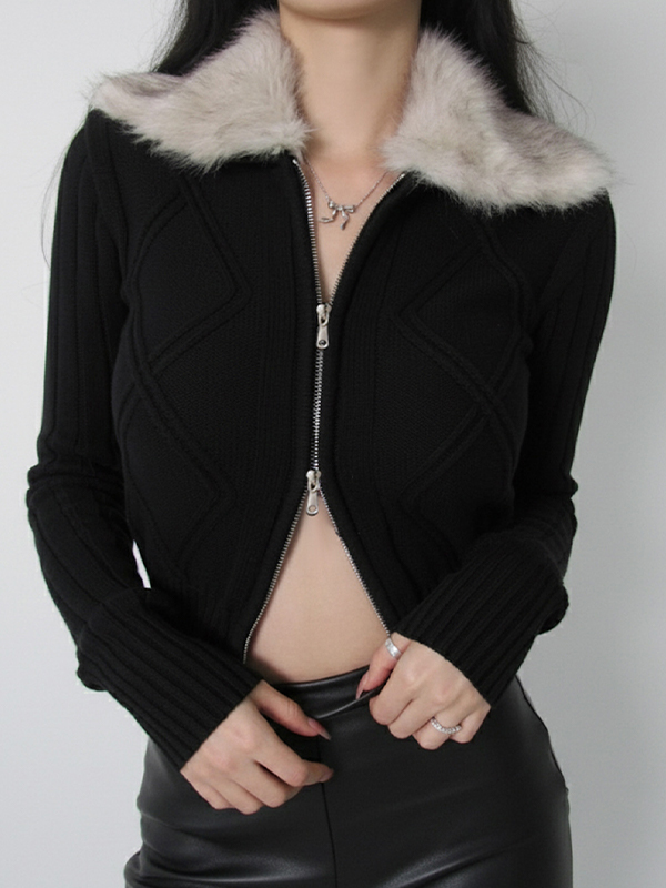 EMMIOL Pelz-Patchwork-Jacke