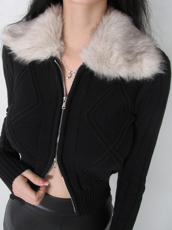 EMMIOL Pelz-Patchwork-Jacke