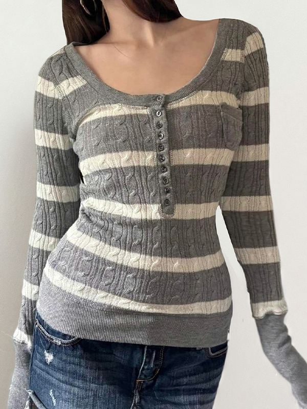 EMMIOL Langarmshirt mit Retro-Streifen in Kontrastfarben