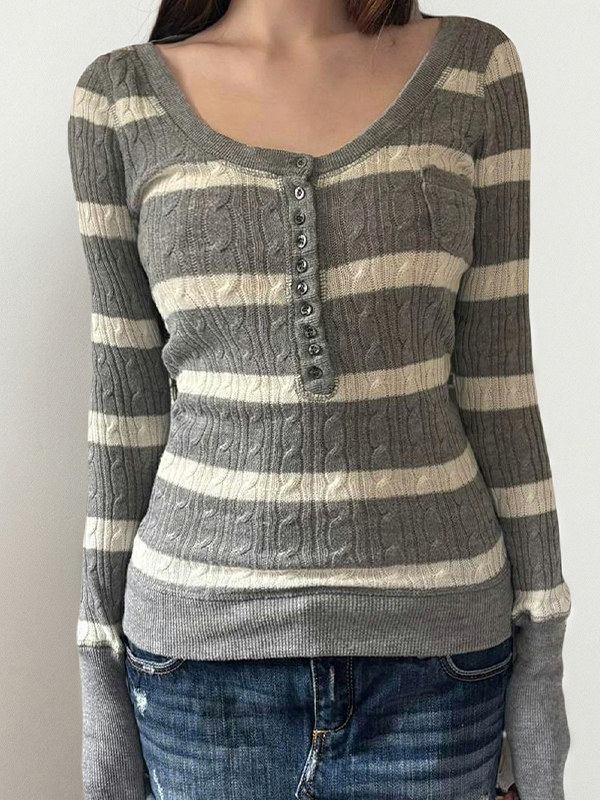 EMMIOL Langarmshirt mit Retro-Streifen in Kontrastfarben