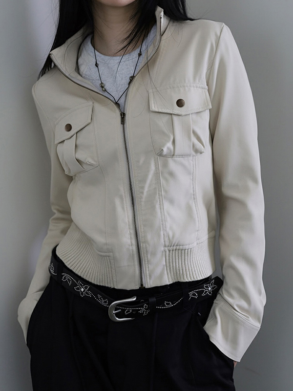 EMMIOL Patchwork-Jacke mit einfarbigen Taschen