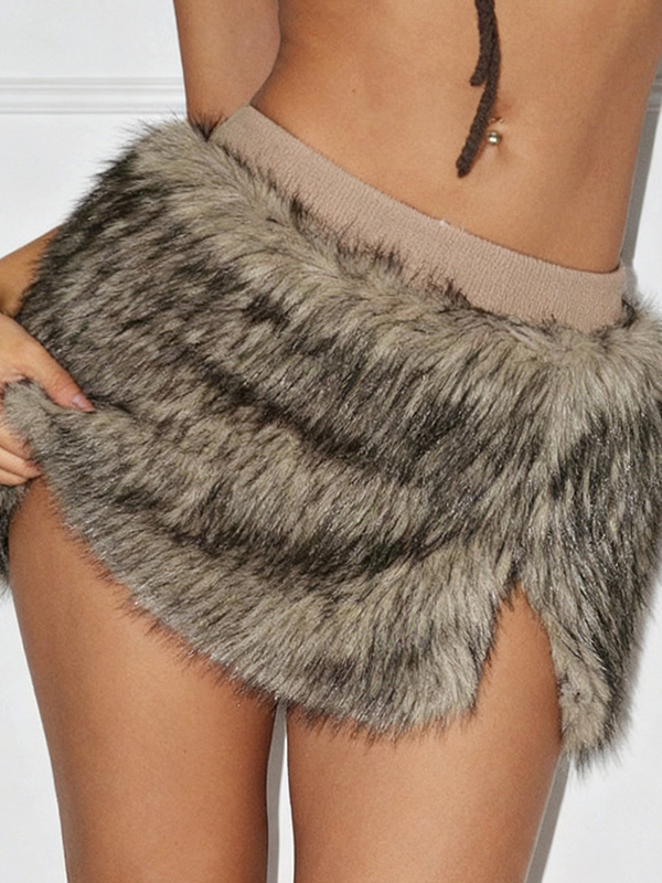 EMMIOL Fur Patchwork Mini Skirt