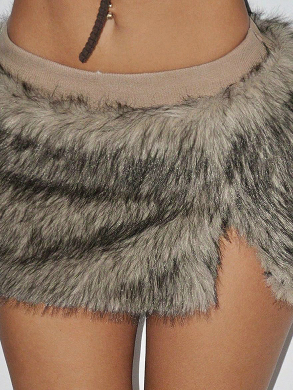 EMMIOL Fur Patchwork Mini Skirt