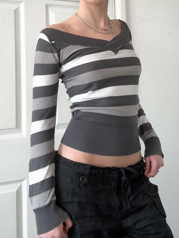 EMMIOL Langarmshirt mit Retro-Streifen in Kontrastfarben