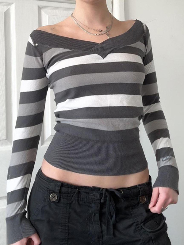 EMMIOL Langarmshirt mit Retro-Streifen in Kontrastfarben