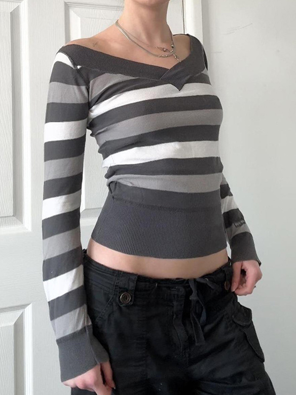 EMMIOL Langarmshirt mit Retro-Streifen in Kontrastfarben