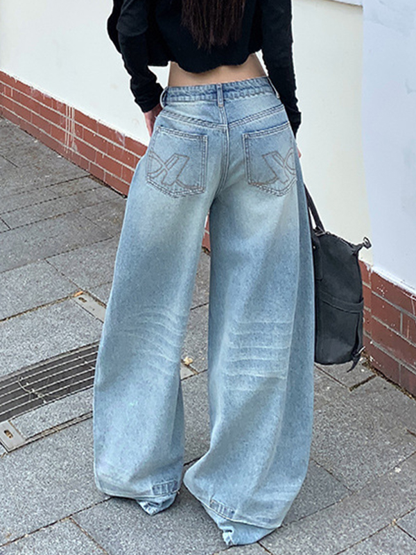 EMMIOL Boyfriend-Jeans mit zerknitterten Katzenbart-Effekten