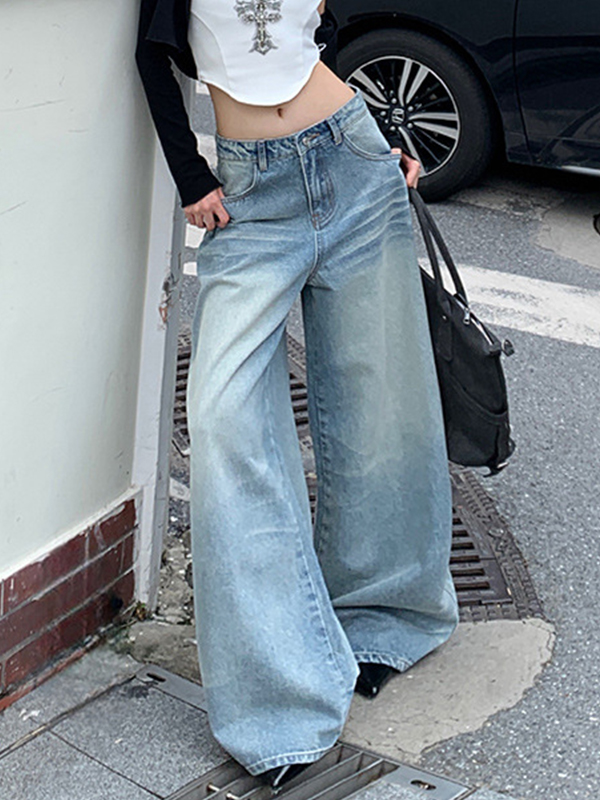 EMMIOL Boyfriend-Jeans mit zerknitterten Katzenbart-Effekten