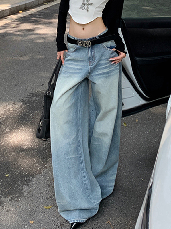 EMMIOL Boyfriend-Jeans mit zerknitterten Katzenbart-Effekten