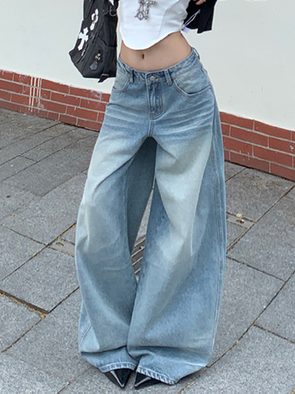 EMMIOL Boyfriend-Jeans mit zerknitterten Katzenbart-Effekten