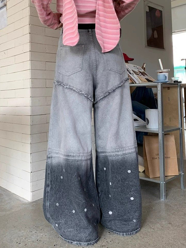 EMMIOL Wash-Faded Sectioning Ripped Jeans