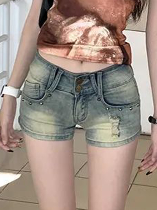 EMMIOL Nieten beschädigten Jeansshorts