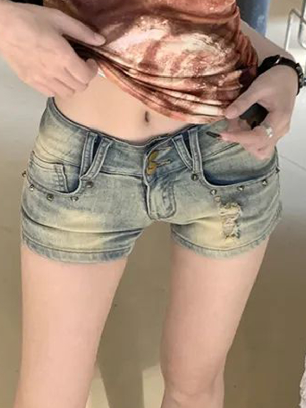 EMMIOL Nieten beschädigten Jeansshorts