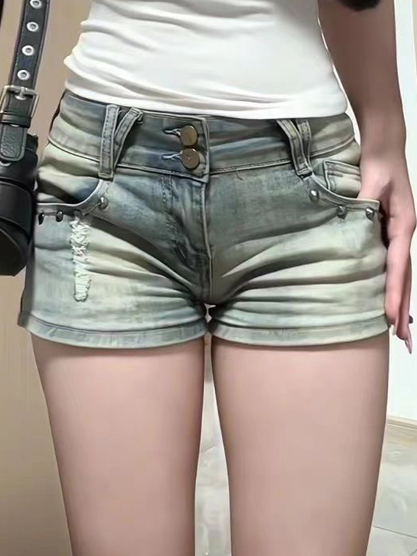 EMMIOL Nieten Vintage-Denim-Shorts