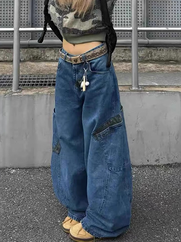 EMMIOL Trendige Marken-Cargojeans mit großen Taschen