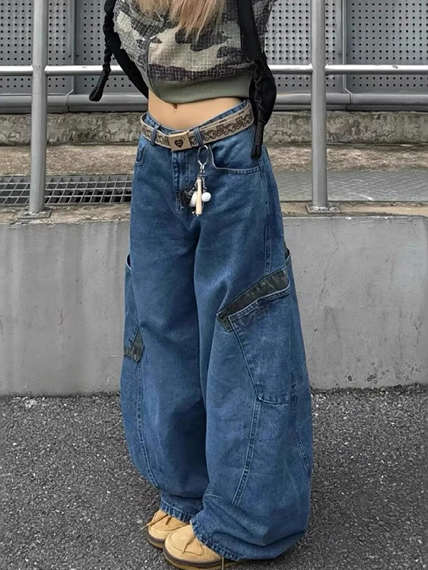 EMMIOL Trendige Marken-Cargojeans mit großen Taschen