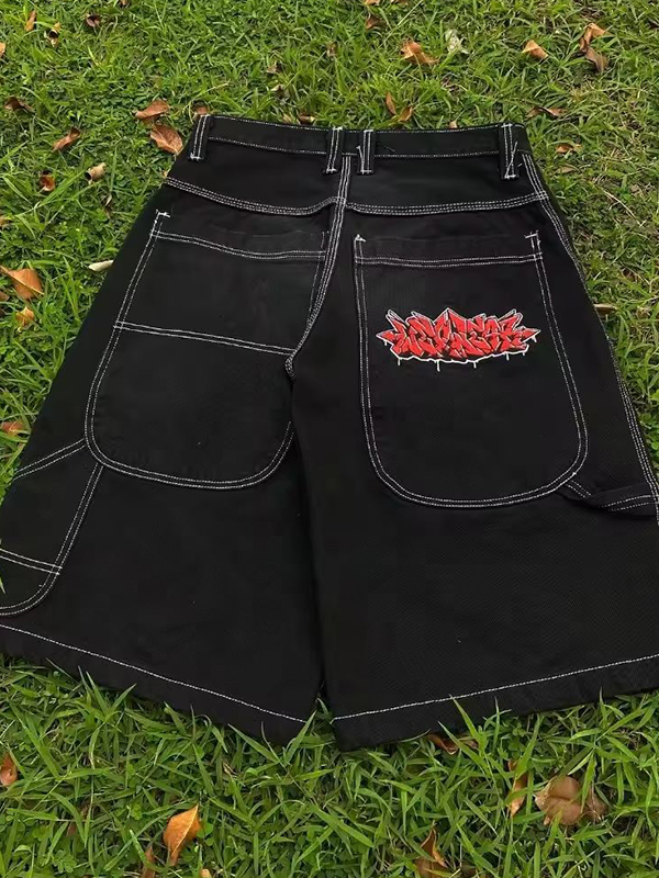 EMMIOL Vollständig bestickte Skateboard-Denim-Shorts