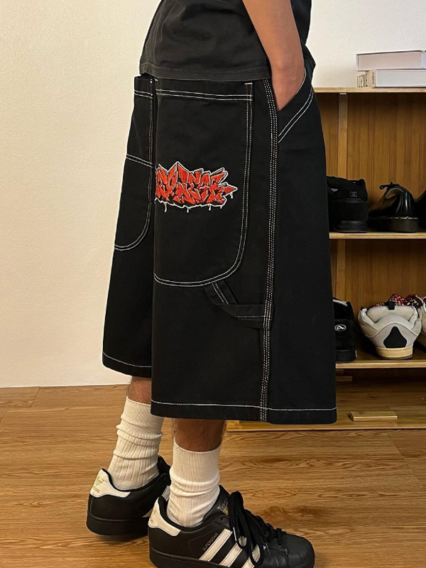 EMMIOL Vollständig bestickte Skateboard-Denim-Shorts