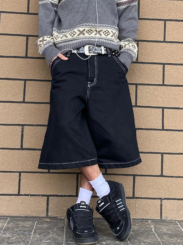 EMMIOL Vollständig bestickte Skateboard-Denim-Shorts