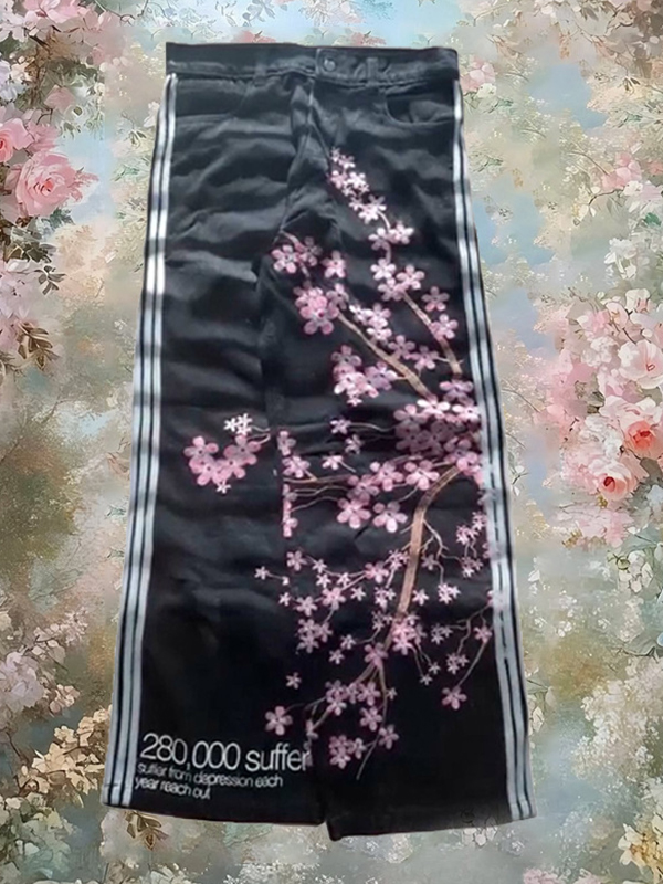 EMMIOL Retro-Streifen-Boyfriend-Jeans in Pflaumenblütenform