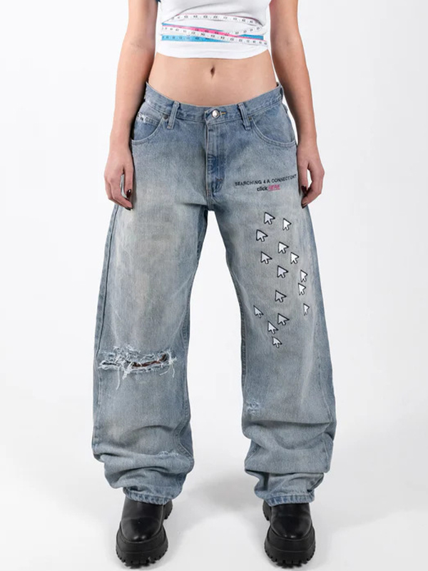 EMMIOL Boyfriend-Jeans mit bestickten Löchern