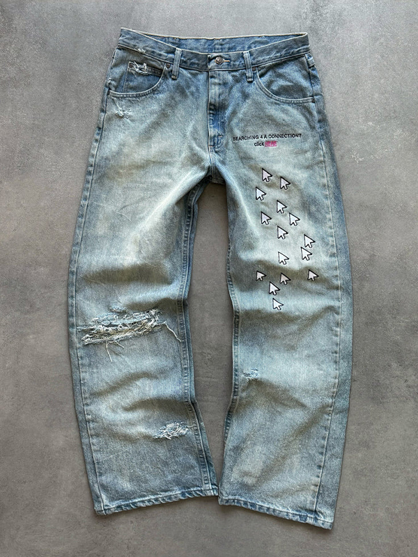 EMMIOL Boyfriend-Jeans mit bestickten Löchern