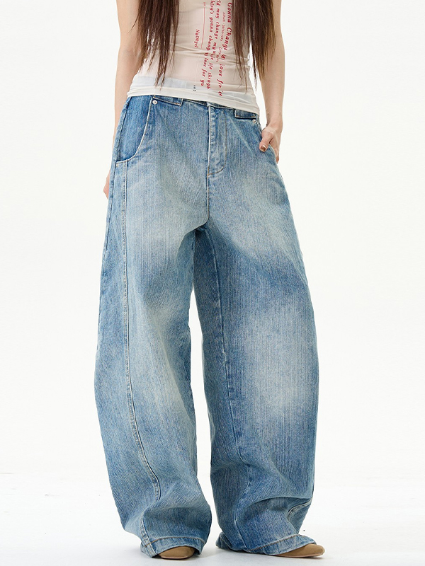 EMMIOL Boyfriend-Jeans im Retro-Stil mit Bambusmuster