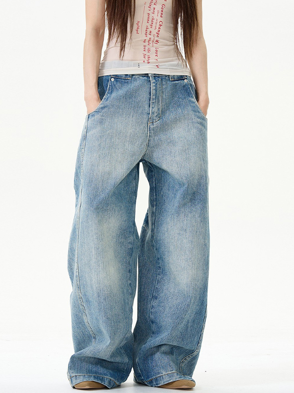 EMMIOL Boyfriend-Jeans im Retro-Stil mit Bambusmuster