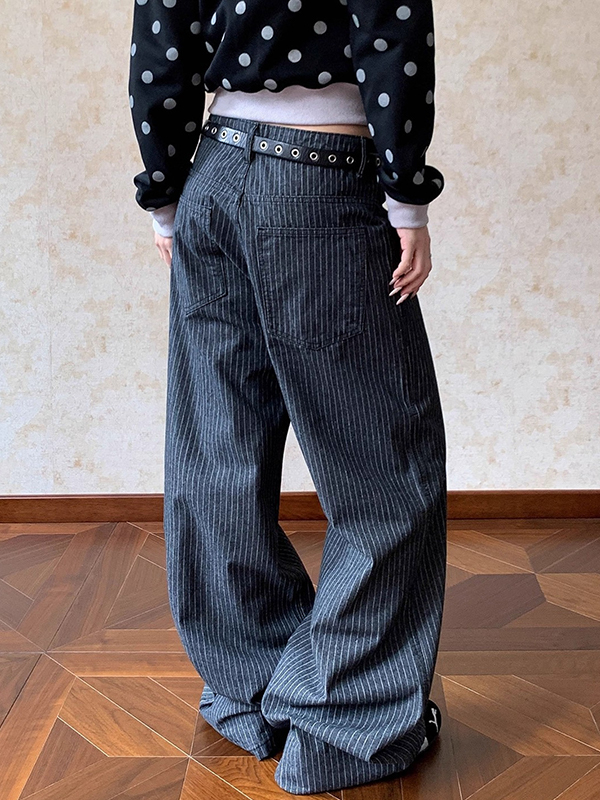 EMMIOL Retro Boyfriend-Jeans mit vertikalen Streifen