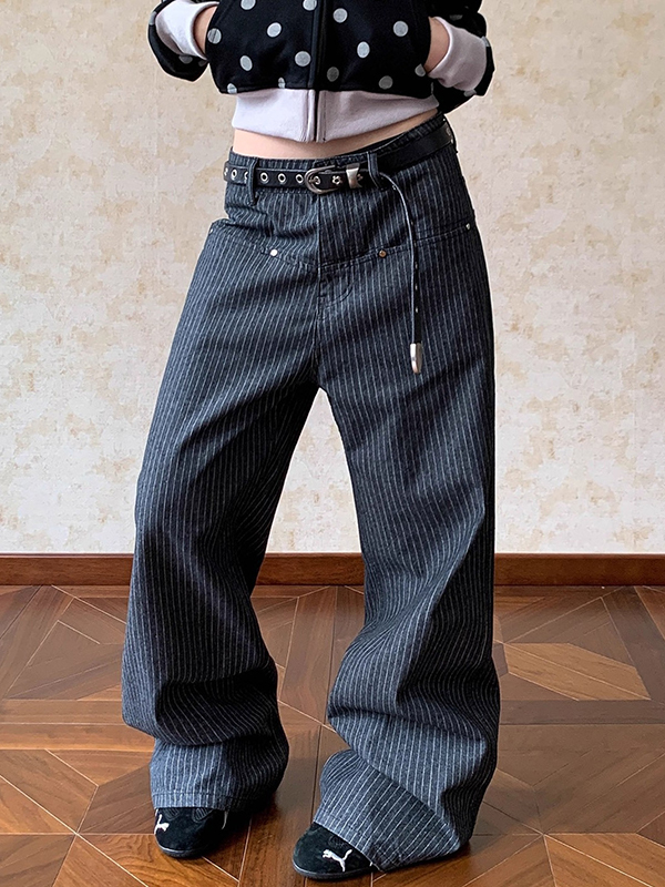 EMMIOL Retro Boyfriend-Jeans mit vertikalen Streifen