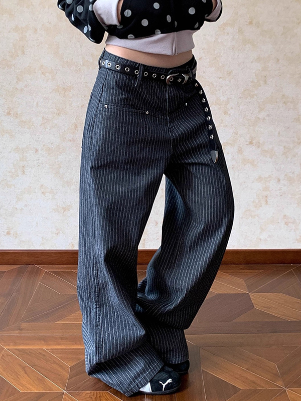 EMMIOL Retro Boyfriend-Jeans mit vertikalen Streifen