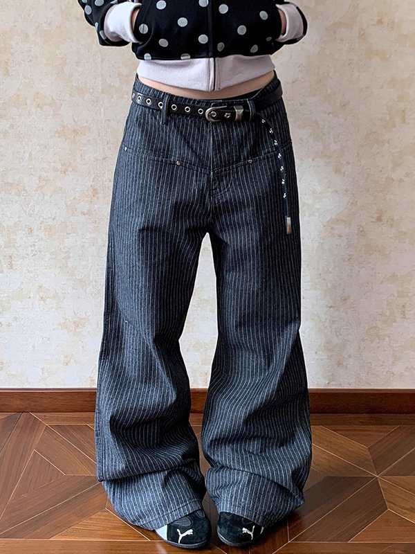 EMMIOL Retro Boyfriend-Jeans mit vertikalen Streifen