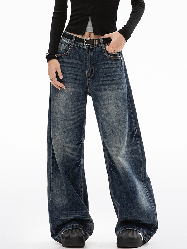 EMMIOL Vintage Navy Blue Boyfriend Jeans