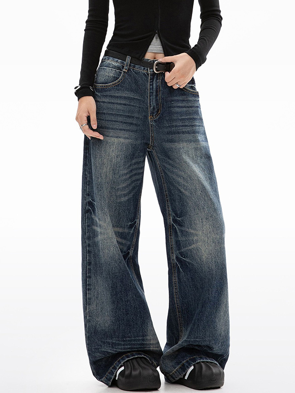 EMMIOL Vintage Navy Blue Boyfriend Jeans