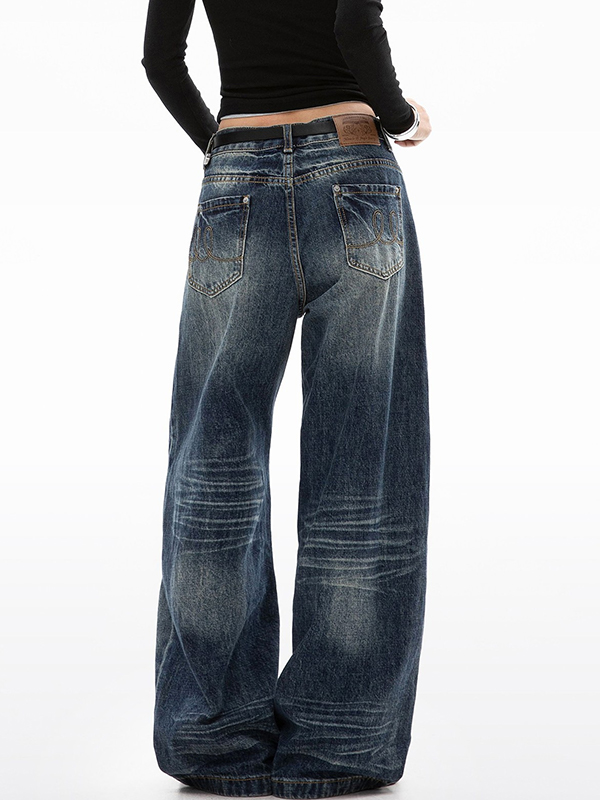 EMMIOL Vintage Navy Blue Boyfriend Jeans