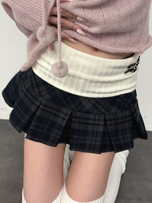 EMMIOL Minigonna a pieghe con motivo scozzese retrò