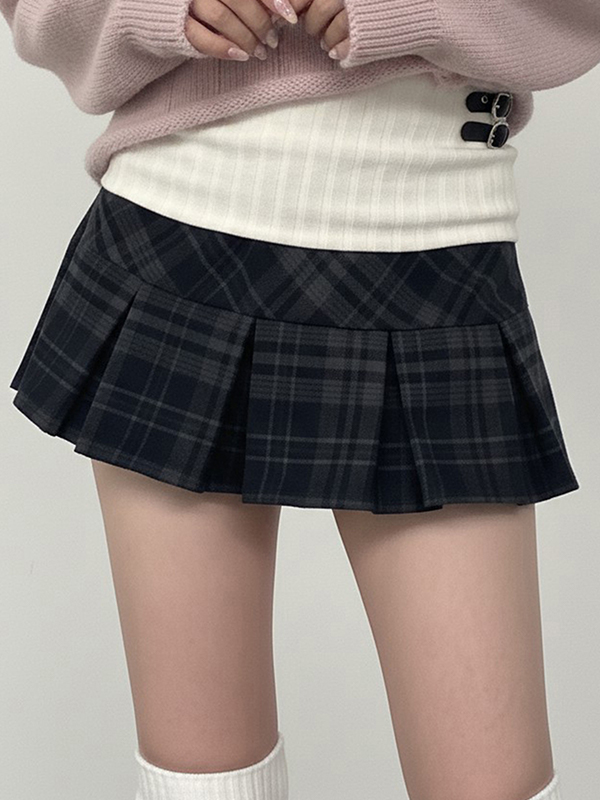 EMMIOL Minigonna a pieghe con motivo scozzese retrò