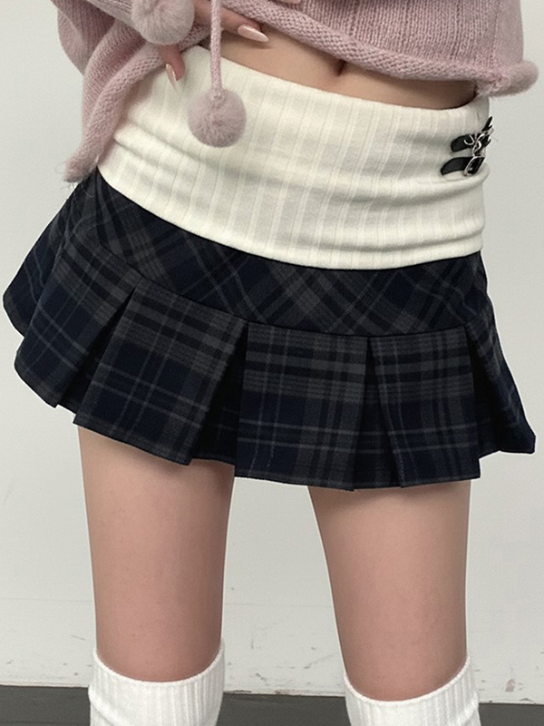 EMMIOL Minigonna a pieghe con motivo scozzese retrò