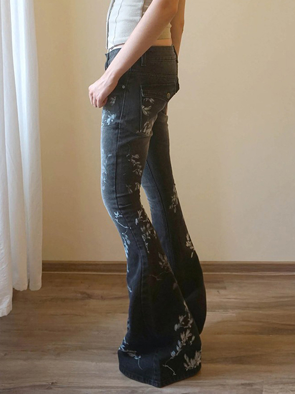 EMMIOL Jeans a zampa con stampe retrò