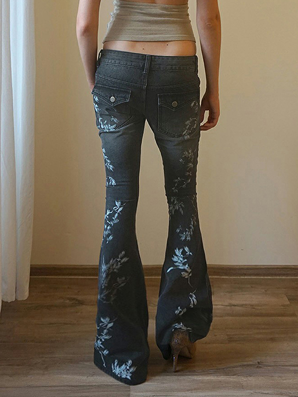 EMMIOL Jeans a zampa con stampe retrò