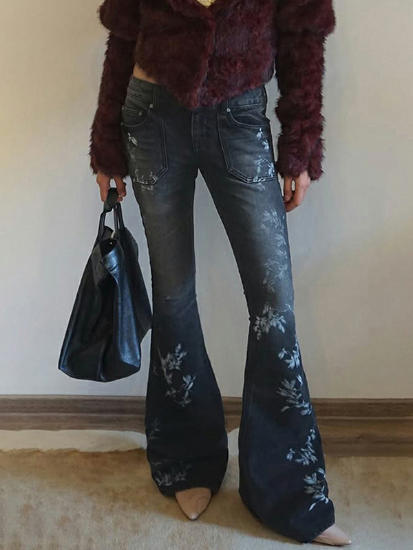 EMMIOL Jeans a zampa con stampe retrò