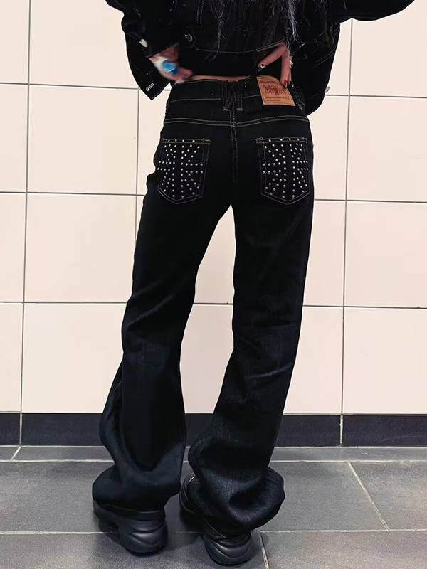 EMMIOL Vaqueros boyfriend retro con tachuelas resistentes