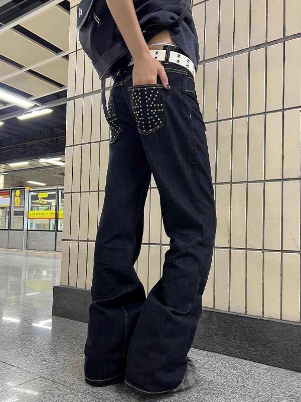 EMMIOL Vaqueros boyfriend retro con tachuelas resistentes