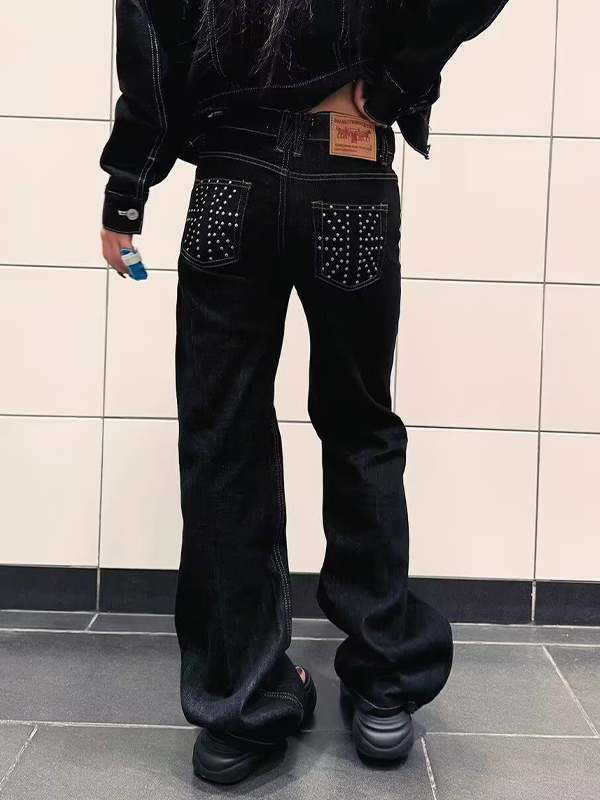 EMMIOL Vaqueros boyfriend retro con tachuelas resistentes