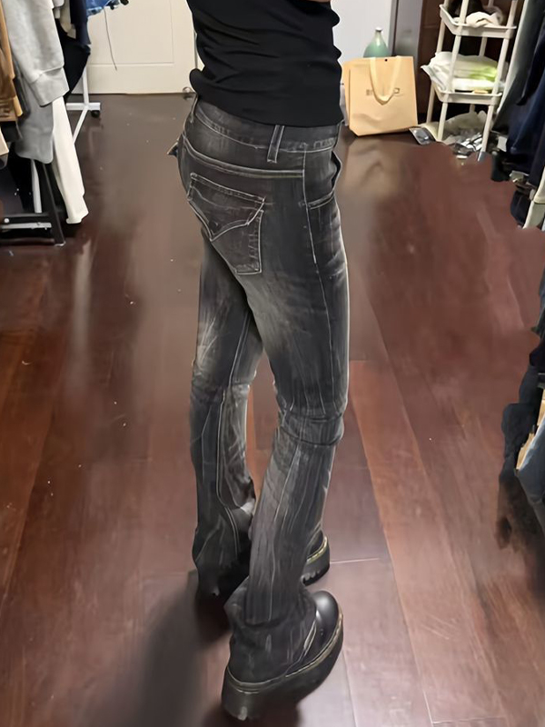 EMMIOL Jeans a zampa a vita bassa effetto retrò